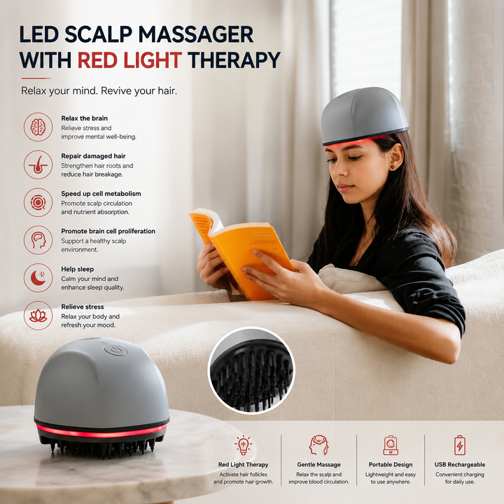 LED Scalp Massager with Red Light Therapy