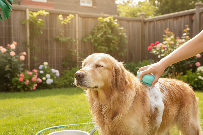 Soft Silicone Dog Bathing Brush Pet Massage Shampoo Dispenser Rubber Bristle Sower Grooming Tool for Dogs And Cats