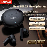 Lenovo LE253 Headphones TWS Wireless Bluetooth 6.0 ANC Noise Reduction HiFi Sound Earphones Game Sports Headset With Mic Earbuds